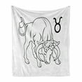 thumbnail image 1 of Zodiac Taurus Soft Flannel Fleece Throw Blanket, Hand Drawn Style Bull Outline with Horoscope Sign Monochrome Design, Cozy Plush for Indoor and Outdoor Use, 50" x 70", Black and White, by Ambesonne, 1 of 6