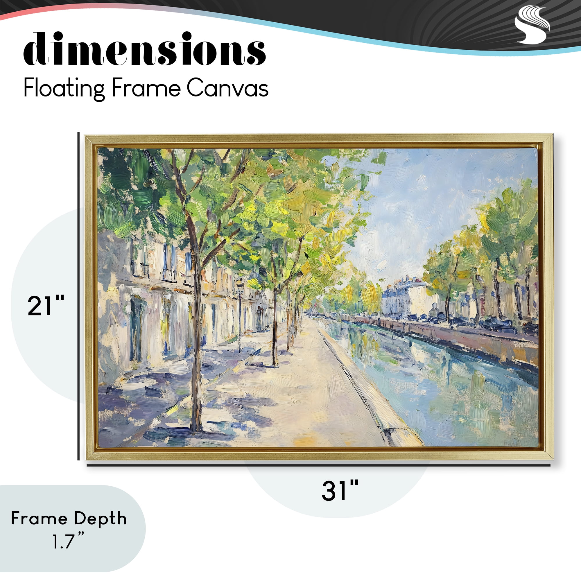 Stupell Industries Montrouge Canal Promenade Gold Framed Floater Canvas Wall Art, design by Creative Studio