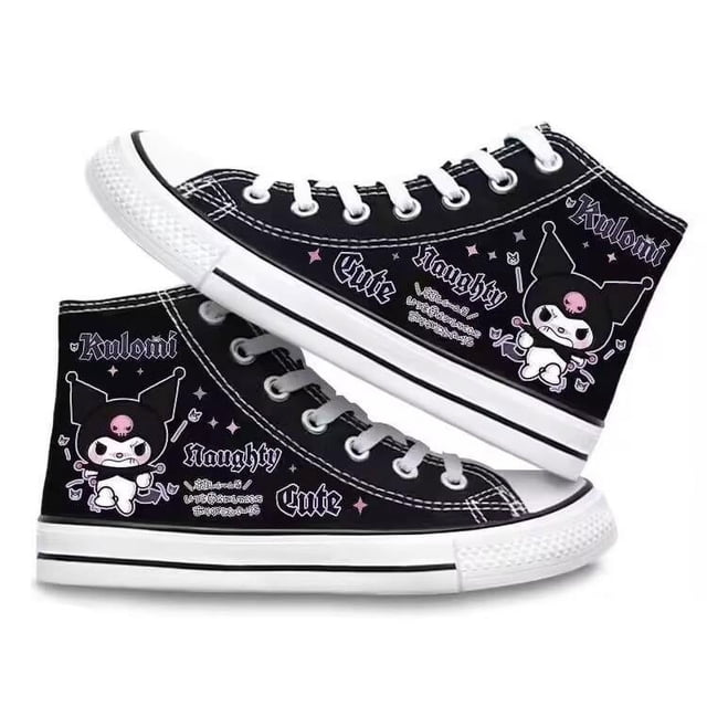 Kuromi-zapatos con dibujos animados de corazón para niña, el mismo estilo, lona alta, animación periférica, estudiantes masculinos y femeninos, informales, 2025