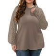 thumbnail image 2 of Womens Long Sleeve Round Neck Shirts Basic Tee Fall Tops Outfits Clothes Plus Size Brown L, 2 of 7