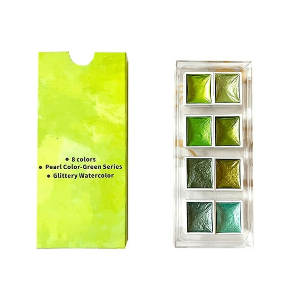 Watercolor Paint, 8 Color Green Glitter Watercolor Paints Set Pearlescent Color Artist Art Set for Painting on Fabric Paper Crafts