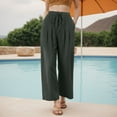 thumbnail image 2 of GEWSEY Women's Summer High Waisted Baggy Pants Casual Below Ankle Length Trouser Slacks with Pockets (Dark Green, L), 2 of 5