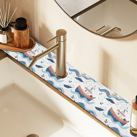 

Boat Anchor Wave Faucet Mat for Kitchen Sink 30 Sink Splash Guard Mat Super Absorbent Fast Drying Drain Pad