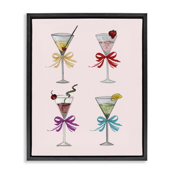 Stupell Industries Cute Ribbon Cocktails Food & Beverage Painting Black Floater Framed Canvas Art Print Wall Art, 17 x 21