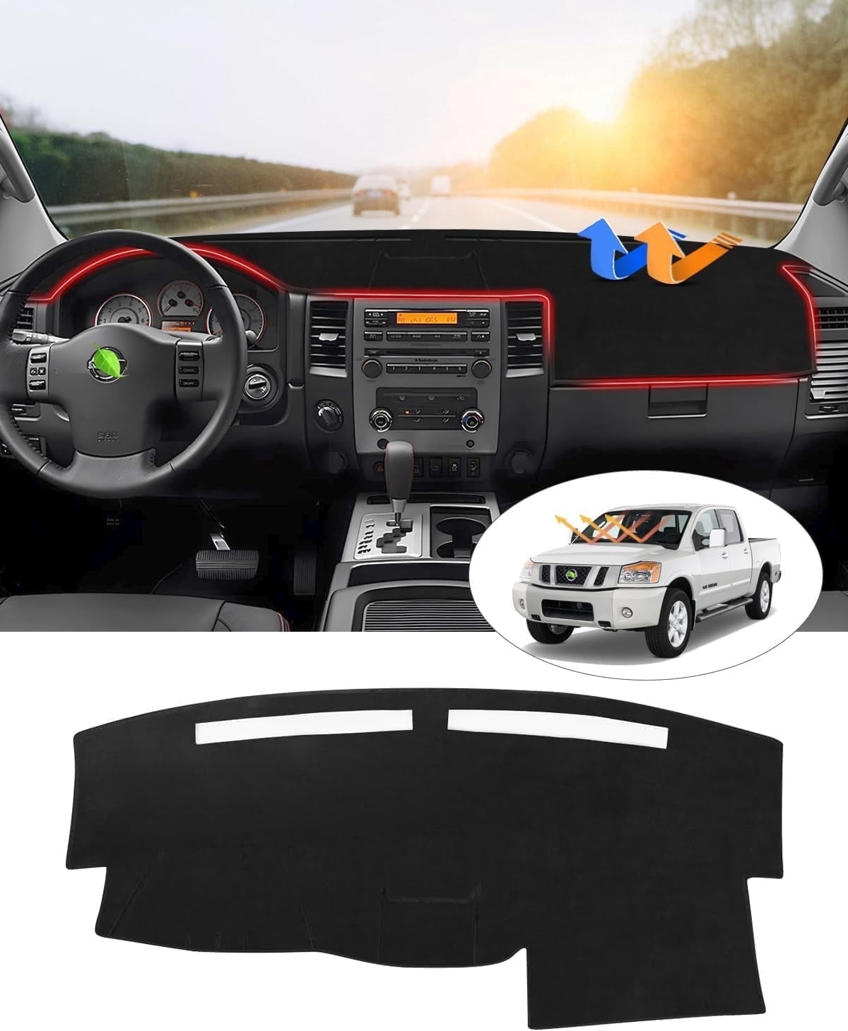 Canvcle Dashboard Cover Compatible with Nissan Titan 2004-2012 Accessories Dash Cover Mat Pad Black(Without Cutout for Navi/Sensor)