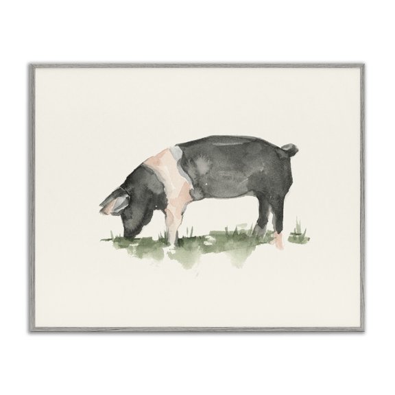 Stupell Industries Rustic Lodge Grazing Farm Animal Hog Gray Framed Giclee Art, 20 x 16, by Ethan Harper