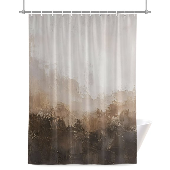 Abstract Brown Shower Curtain 36" x 72", Minimalist Vintage Sandy Beige White Textured Waterproof Bathroom Curtain Hotel Luxury Washable Shower Curtain Set with 12 Hooks
