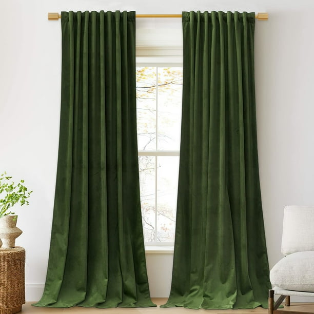 Cortinas Stangh de terciopelo verde musgo, 300 g/m², 304 x 274 cm, 2 paneles