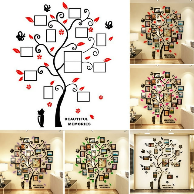 CAROOTU 3D Acrylic Crystal Wall Sticker Adhesive DIY Stereo Photo Frame Tree Pattern Wear Resistant Home
