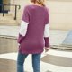 thumbnail image 4 of Camiseta Holgada con Botones y Cuello en V de Larga para Mujer, Otoño e Invierno 2025, con Contraste de Color Rojo Púrpura S, 4 of 10