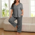 thumbnail image 3 of yillto Plus Size Women Pajamas Sets Wide Leg Loose Lounge Pant and Short Sleeve Tops Sleepwear Pjs XL-5XL, 3 of 5