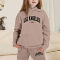 thumbnail image 2 of SUXIAN Girls Pajamas Outfits Hoodies Letter Print Sweatshirt Stylish and Comfortable Everyday Wear for Ages 2 to 16 #1_Khaki 7-8 Years, 2 of 4