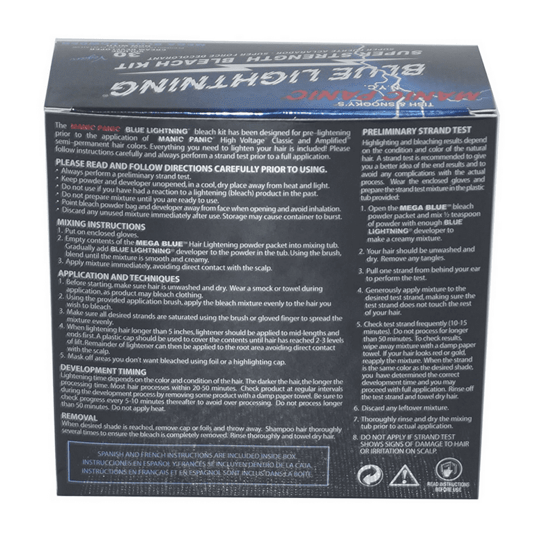  MANIC PANIC Blue Lightning Hair Bleach Kit - 30 Volume  Developer + Bleach Powder Hair Lightener Lifts up to Five Levels And  Eliminates Orange Tones - Vegan And Cruelty Free 