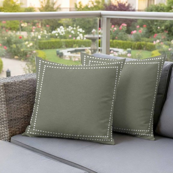 Sage Green Solid Color Waterproof Throw Pillow Covers Set of 2 White Polka Dots Outdoor Cushion Cover Pillow Protector Decorative Pillowcases for Bed Sofa Couch,16x16in