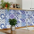 thumbnail image 3 of Mi Alma Removable Vinyl Retro White Blue Backsplash Tile Stickers, 24pcs, 3 of 11