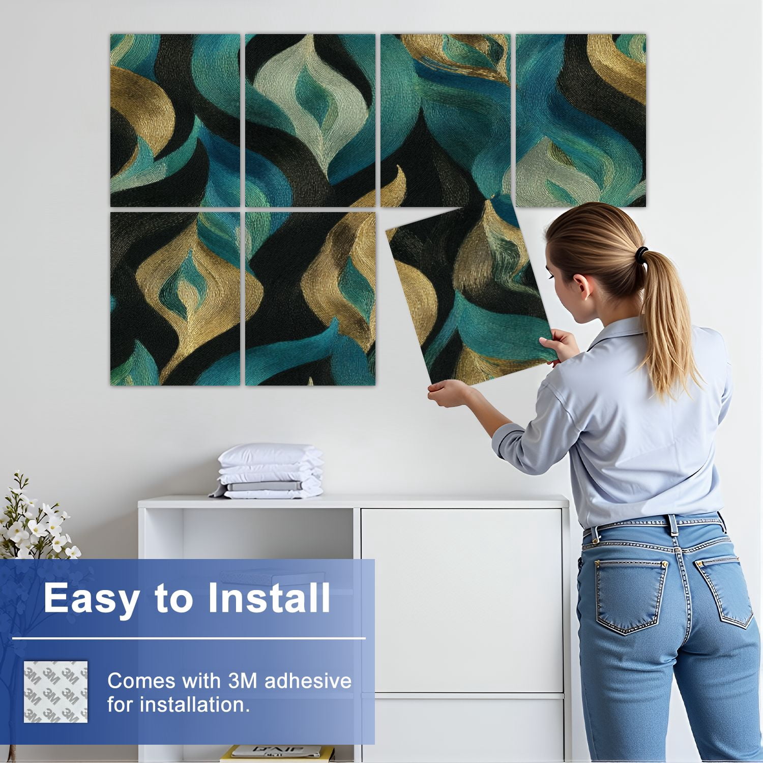 8 Pack Art Acoustic Panels Sound Absorbing Abstract Geometric Bold Lines Decorative Soundproof Wall Panels Self Adhesive for Nursery Game Room Bedroom 48"x32"
