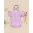 thumbnail image 3 of Biezeib Baby Girls Rompers Solid Color Buttons Fly Sleeve Round Neck Infant Bodysuits Summer Clothes with Headband, 3 of 6