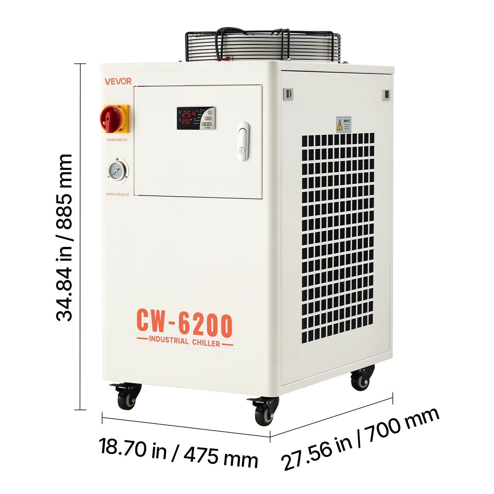 VEVOR Industrial Water Chiller, 17,060 BTU/h, Industrial Water Cooler Cooling System with Compressor, 3.96  Gal Tank Capacity, 18.5 GPM Max Flow Rate, for CO2 Laser Tube Engraving & Cutting Machine