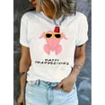 thumbnail image 1 of Camiseta deportiva informal y sencilla de manga corta con cuello redondo y estampado de pavo para mujer, cómoda y de moda, ideal para vacaciones de verano. Camiseta deportiva de ocio., 1 of 7