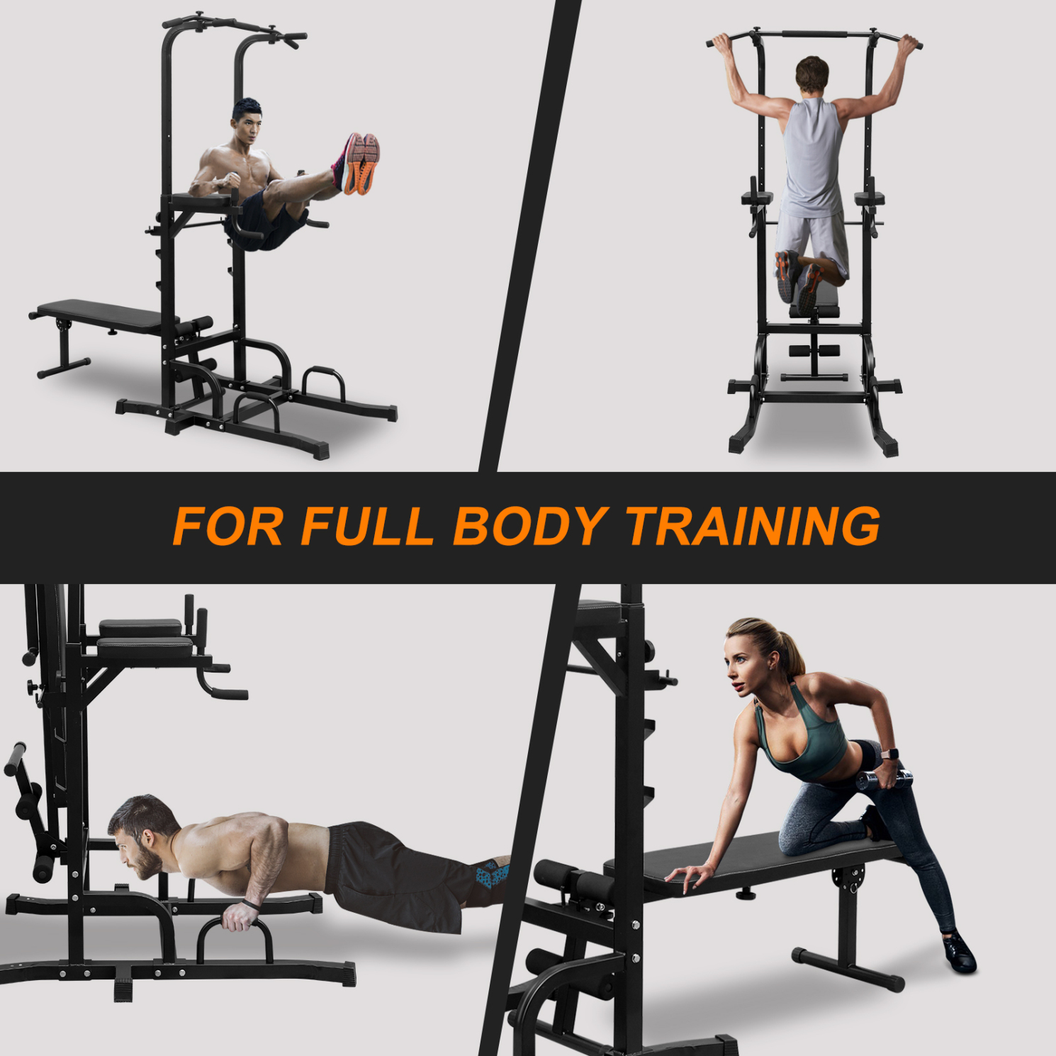 Pull Up Bar Dip Station with Bench, Multi-Function Strength Training Equipment with Adjustable Height and Anti-Slip Handle, Workout Station for Home, Gym, Black