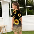 thumbnail image 5 of Abcomgle Girls Short Sleeve Dresses Casual A-Line Short Sleeve Midi Dress Sunflower Print Summer Crew Neck Cute Sundresses for 4-14t Kids, 5 of 6