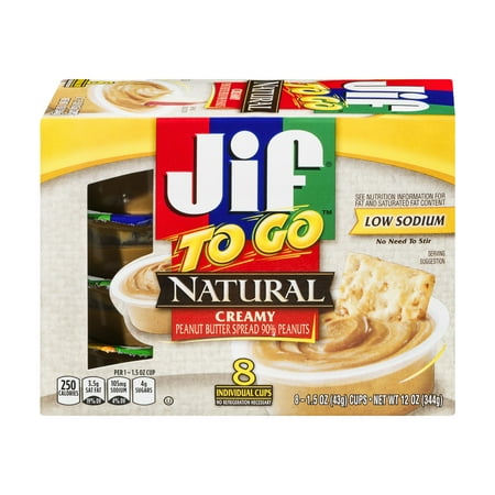 - (24 Pack) Jif To Go Natural Creamy Peanut Butter, 1.5 oz cups