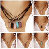 AYYUFE Gemstone Rock Quartz Healing Point Chakra Reiki Pendant Rope Necklace