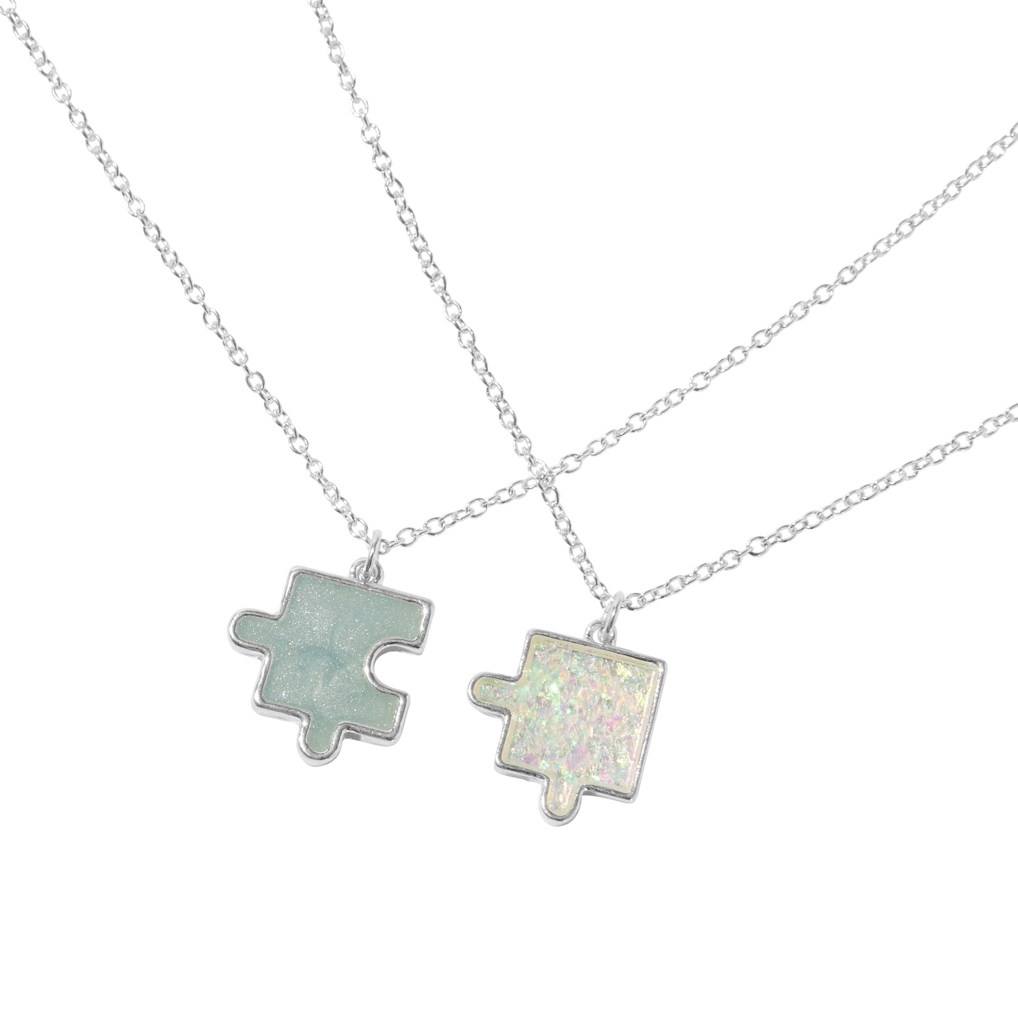 Claire's Tween Girls Best Friends Silver Puzzle Necklace Set, 2-Pack, Lobster Clasp