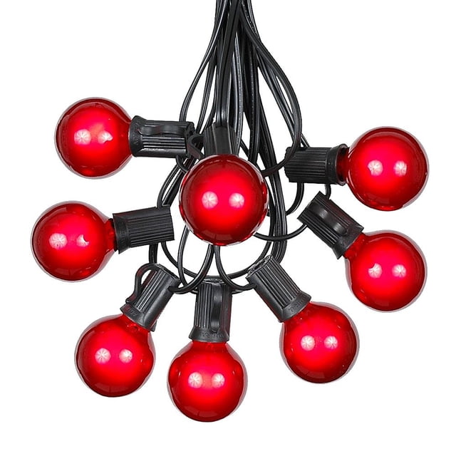 25 Foot G40 Outdoor Patio String Lights with 25 Red Globe Bulbs – Indoor Outdoor String Lights – Market Bistro Café Hanging String Lights – C7/E12 Base - Black Wire