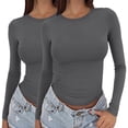 thumbnail image 2 of Dyfzdhu Long Sleeve Shirts For Women Long Sleeved Round Neck Slim Bottom Sweater Basic Clothing For Outdoor Wear Sports Top Womens Blouses, 2 of 6