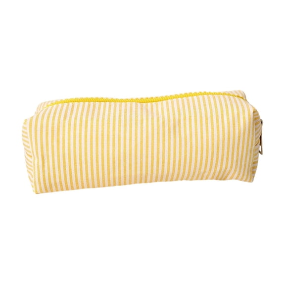 Striped Woven Cotton Pencil Pouch, Minimalist Casual Single Compartment Pencil Case for Office Desk Artist Travel Makeup Brush Storage, 7.87 Inch