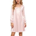 thumbnail image 2 of Girls Satin Nightgown Long Sleeve Ruffle Cuff Crewneck Dress Kids Casual Comfy Loose Outfits for Lounge Wear Pink 7-8 Years, 2 of 8