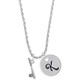 thumbnail image 1 of Delight Jewelry Silvertone Baseball Bat and Ball Silvertone Script Initial Disc - K - Charm Necklace, 20"+3", 1 of 4