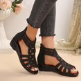 thumbnail image 4 of WIZUTIZ Wedge Sandals for Women Comfortable Sandals for Women Comfort Beach Stretchy Hollow Out Sandals Pull-On Summer Shoes Low Heel (1"-2") Medium Solid Sandals for Ladies Mother's Day Gifts Black, 4 of 4