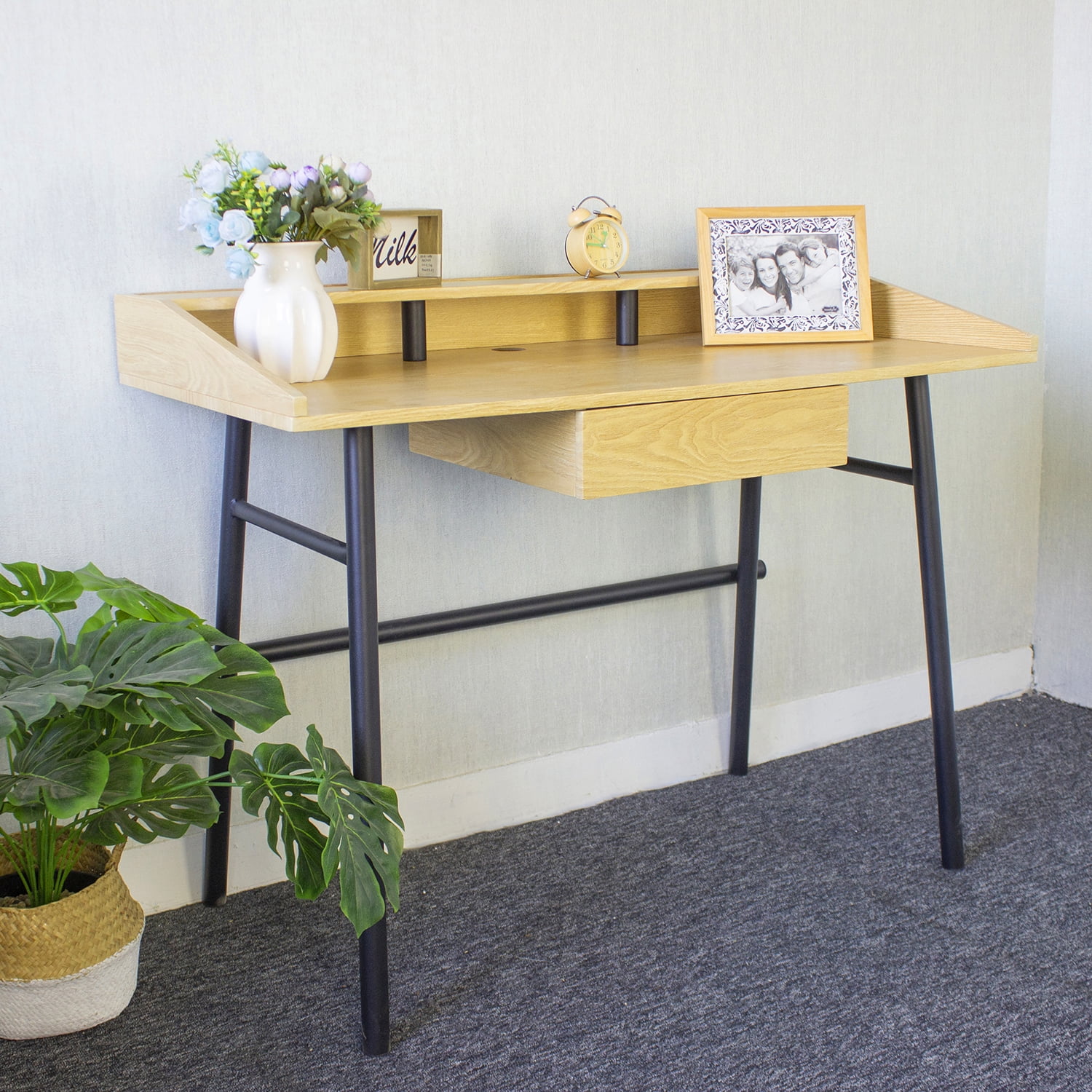 Resenkos 43.3" Computer Desk Office Desk with Printer Monitor Shelf,Student Laptop PC Writing Table,Oak Color Resenkos 43.3" Computer Desk Office Desk with Printer Monitor Shelf,Student Laptop PC Writing Table,Oak Color