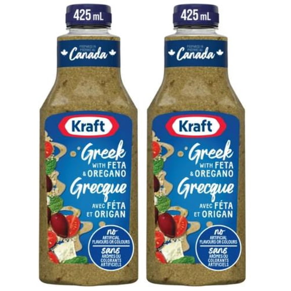 Kraft Greek with Feta and Oregano Salad Dressing, 425ml (2 Pack)
