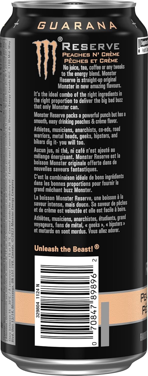 MONSTER ENERGY Reserve Peaches N' Crème 12 Pack 473 mL imported from Canada