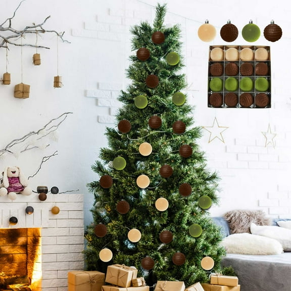 AuroraX Shatterproof Christmas Decoration Set Hanging 16 Pcs Art Deco Ball Ornaments Neutral Decorative Velvet Plastic Flocked for Xmas Gifts,Tree Decoration Decor