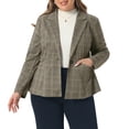 thumbnail image 2 of DARING DIVA Women's Plus Casual Plaid Notched Lapel Button Jacket 3X Brown, 2 of 7