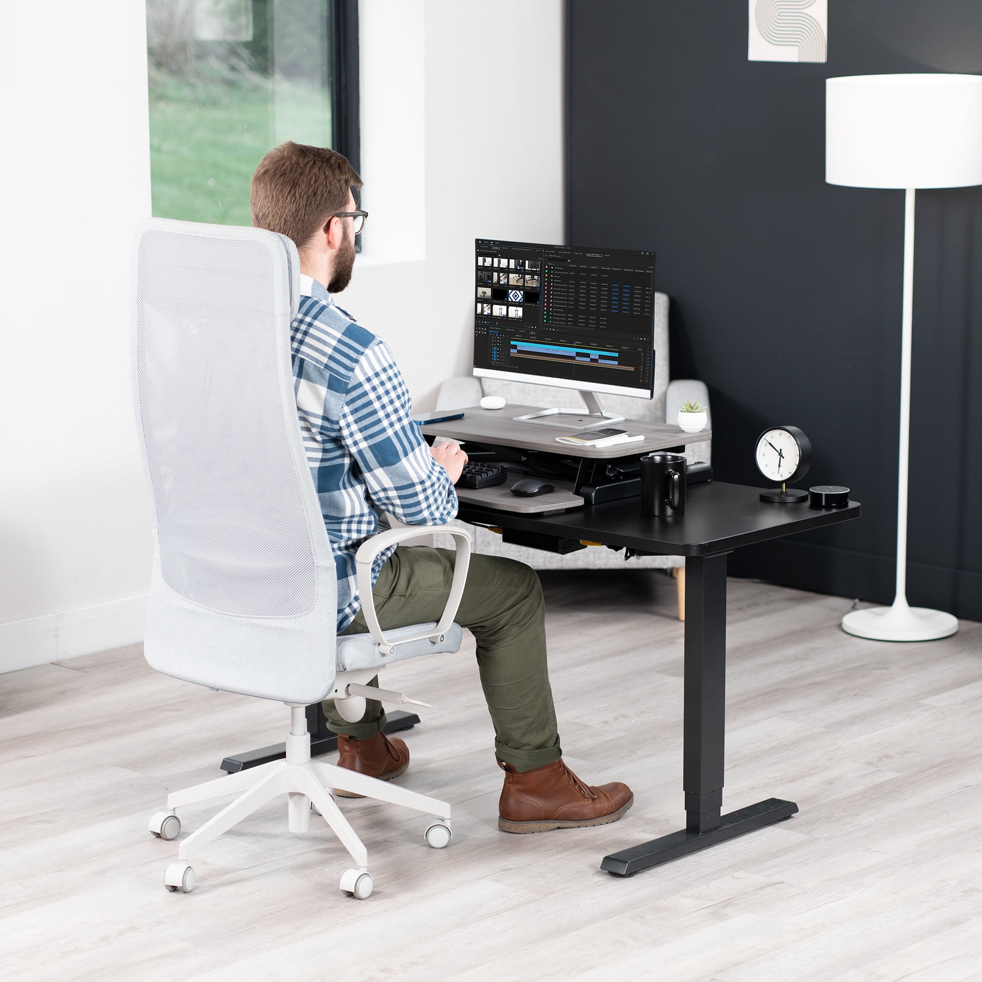 VIVO Gray 26" Height Adjustable Standing Desk Monitor Riser, Black Frame
