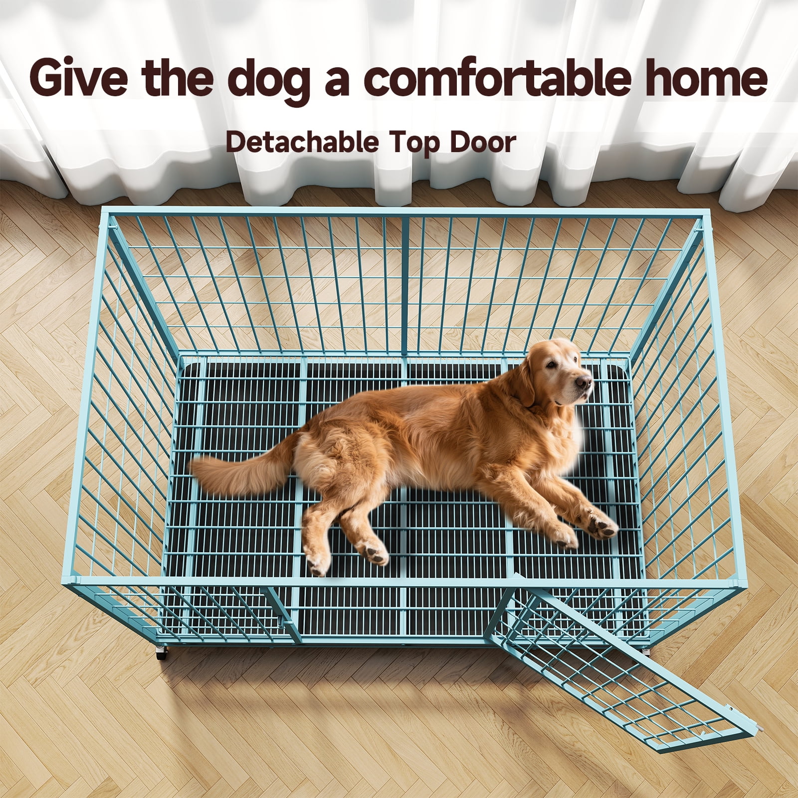 TIME RAY 48 inch Metal Wire Dog Crate for Large Dogs with Tray, Double Door, Puppy Dog Cage for Yard Indoor Outdoor Use,XL Dog Cage Kennel,Blue