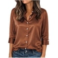 thumbnail image 6 of Button up Shirt Women Zaewscy Women's Satin Button Down Shirt Point Collar 3/4 Sleeve Elegant Casual Blouse Coffee XXL, 6 of 8
