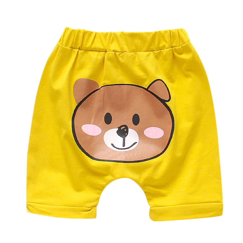 Boy Shorts Cartoon Animals Print Casual Elastic Summer Short Yellow M