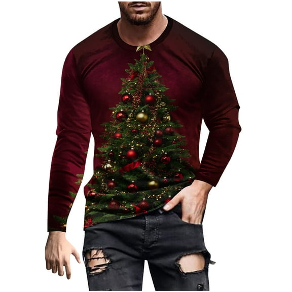 KeShDi Christmas Flannel Shirt for Men Casual Fashion Printing Round Neck Pullover T-Shirt Short Sleeve White 2X
