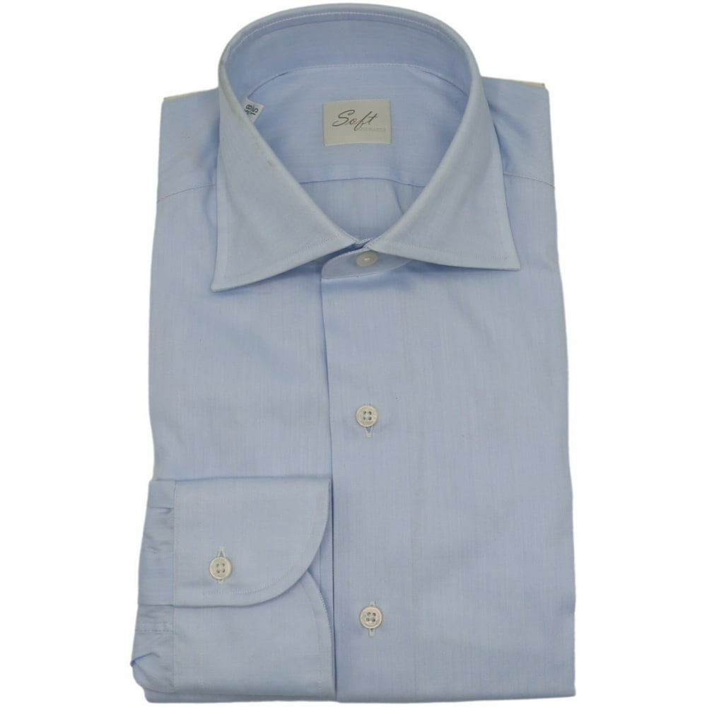 Soft Gherardi Men's Light Blue Cotton Button Up Dress Shirt - 43-17 (Xl