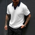 thumbnail image 2 of OIOLOYJM Men's Casual Short Sleeve Cable Knit Texture Polo Shirts Cotton Stretch V Neck Johnny Collared Tee Summer Vacation Travel Beach Lounge Golf Shirts White XL, 2 of 5