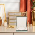 thumbnail image 6 of 19cm Square PU Leather Pearl Necklace Box Luxury Soft Touch Claimond Veins Lining Necklace Box Jewelry Storage Gift Case Dark Green Wedding Jewelry Organizer Display Case for Pendant, 6 of 9