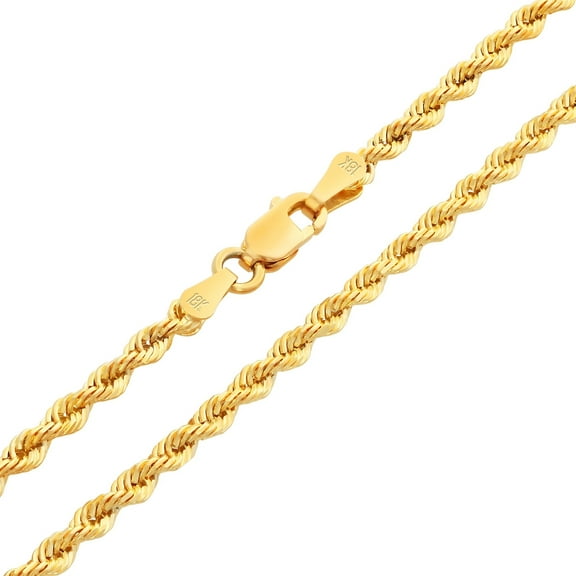 Nuragold 18k Real Yellow Gold 2.5mm Rope Chain Diamond Cut Necklace (16"-26") Italian Jewelry for Men & Women