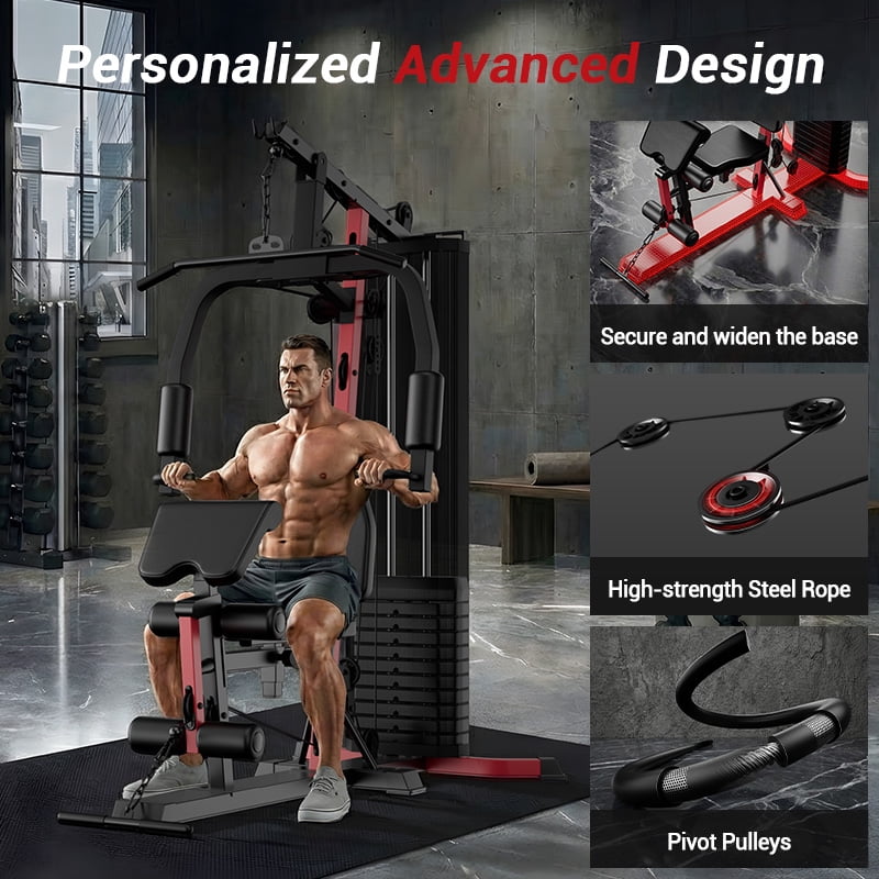 LEZEE Home Gym Station, Workout Station with 160LBS Weight Stack, Home Gym Equipment for All Body Training, One Station.
