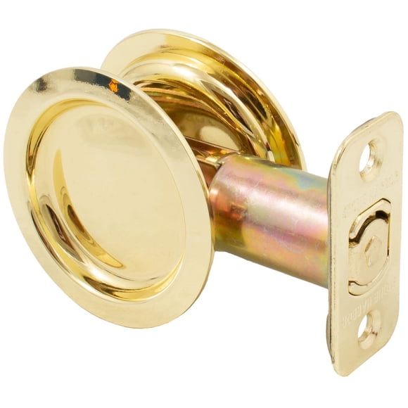 Round Pocket Door Lock, Passage (Hall/Closet) Latch, 2-3/8"" Backset, RCL, Polished Brass by Stone Harbor Hardware